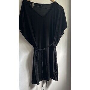 H & M Tunic Shirt Dress SZ Medium Black Sheer Flutter Sleeves / W Belt . S Neck.